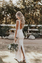 Mermaid/Trumpet Deep V-neck Lace Boho Wedding Dress Bridal Gown