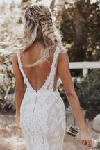 Mermaid/Trumpet Deep V-neck Lace Boho Wedding Dress Bridal Gown