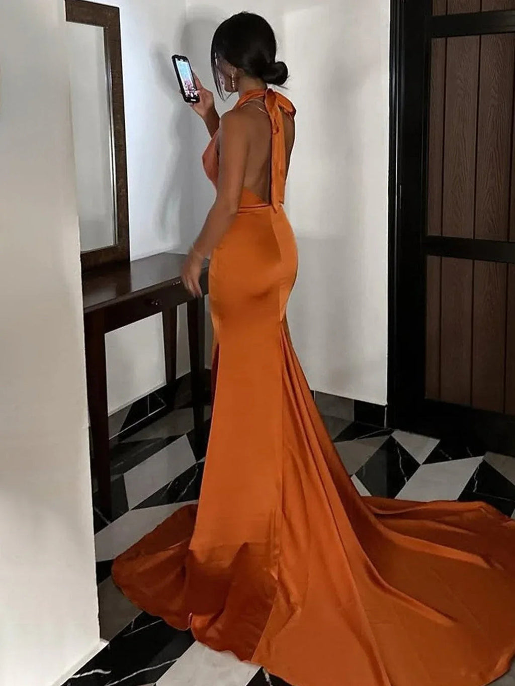 Merritt | Halter Sleeveless Satin Pleated Mermaid Prom Dress with Train