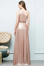 Misshow A-line Sequined One-shoulder Floor-Length Evening Dress Evening Dress