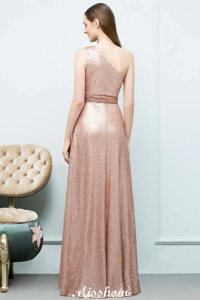 Misshow A-line Sequined One-shoulder Floor-Length Evening Dress Evening Dress