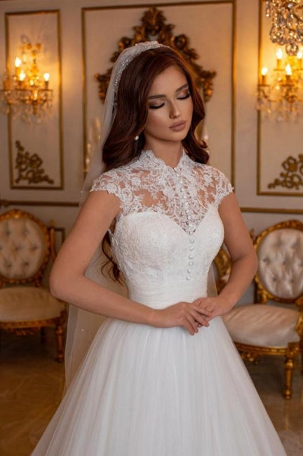 Modern Long A-line Sleeveless Wedding Dresses With Lace