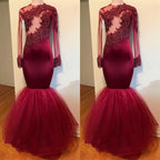 Modest Lace Appliques Long Sleeve Mermaid Prom Dress