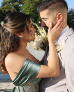 Modest Long Off-the-Shoulder Satin Mermaid Prom Dress with Slit