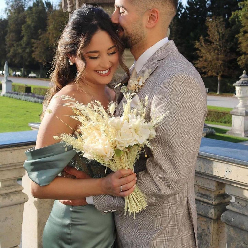 Modest Long Off-the-Shoulder Satin Mermaid Prom Dress with Slit