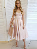 Modest Short A-line Sweetheart Satin Prom Homecoming Dresses
