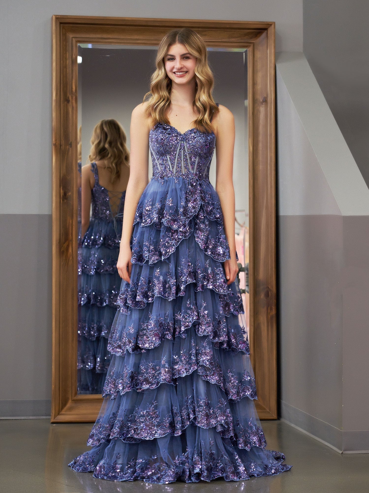 Princess A Line Off the Shoulder Corset Prom Dress with Lace Ruffles