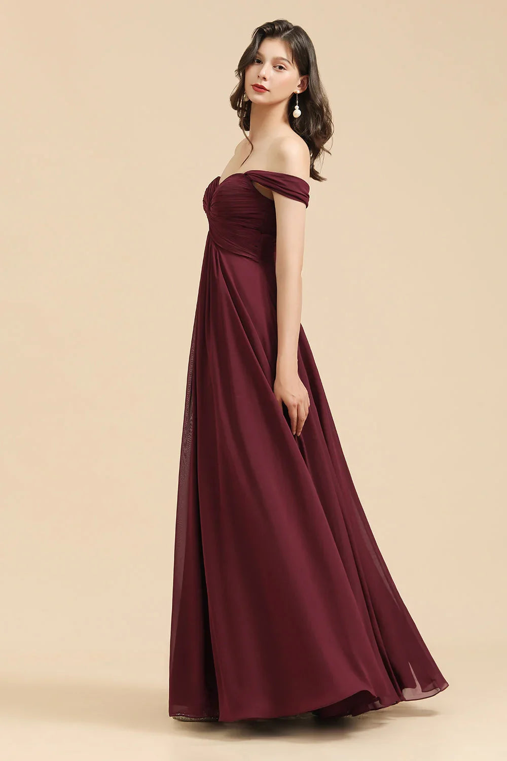 New Arrival A-line Off-the-shoulder Sweetheart Burgundy Long Bridesmaid Dress
