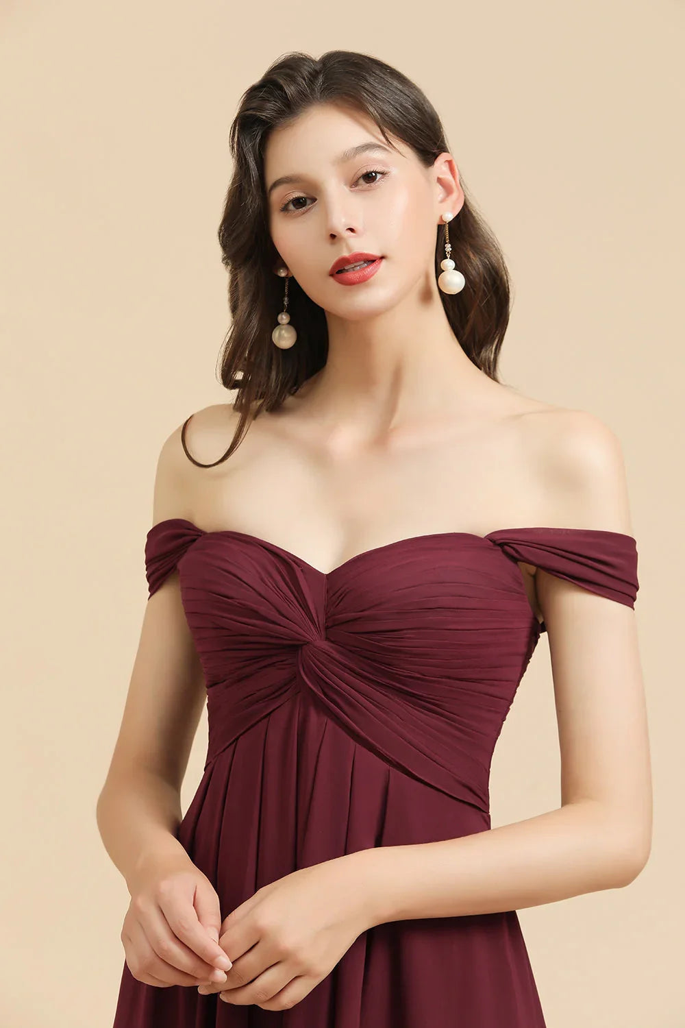 New Arrival A-line Off-the-shoulder Sweetheart Burgundy Long Bridesmaid Dress