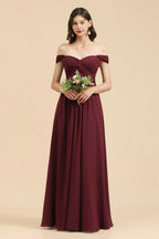 New Arrival A-line Off-the-shoulder Sweetheart Burgundy Long Bridesmaid Dress