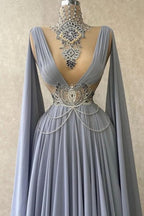 Noble high neck sleeveless a-line 100D-chiffen prom dresses with beads