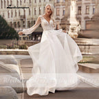 Boho Princess A-Line Wedding Dresses V Neck Longue Long Lantern Sleeve Robe De Soiree Simple Beach Wedding Gown Vestidos De Noiv