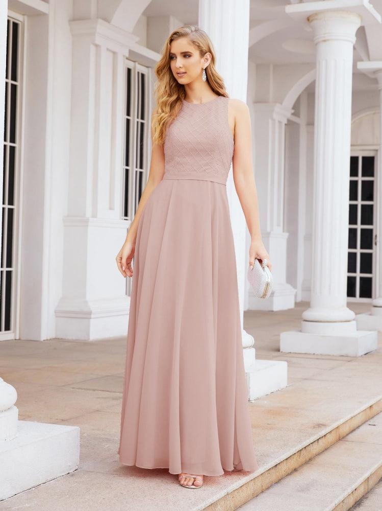 Chiffon A-line Sequin Evening Dress Floor Length Formal Prom Gowns Long Sleeves SEA28076
