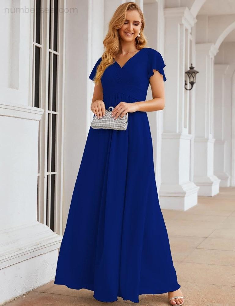 Chiffon Bridesmaid Dress Cap Sleeves Maxi Prom Gowns Party Wedding Mother of The Bride Dresses for Women SEA28047
