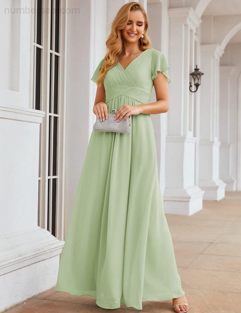 Chiffon Bridesmaid Dress Cap Sleeves Maxi Prom Gowns Party Wedding Mother of The Bride Dresses for Women SEA28047