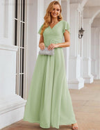 Chiffon Bridesmaid Dress Cap Sleeves Maxi Prom Gowns Party Wedding Mother of The Bride Dresses for Women SEA28047