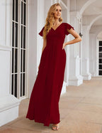 Chiffon Bridesmaid Dress Cap Sleeves Maxi Prom Gowns Party Wedding Mother of The Bride Dresses for Women SEA28047
