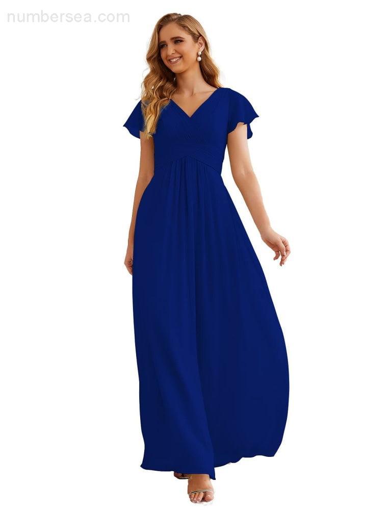 Chiffon Bridesmaid Dress Cap Sleeves Maxi Prom Gowns Party Wedding Mother of The Bride Dresses for Women SEA28047