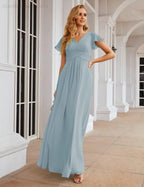 Chiffon Bridesmaid Dress Cap Sleeves Maxi Prom Gowns Party Wedding Mother of The Bride Dresses for Women SEA28047