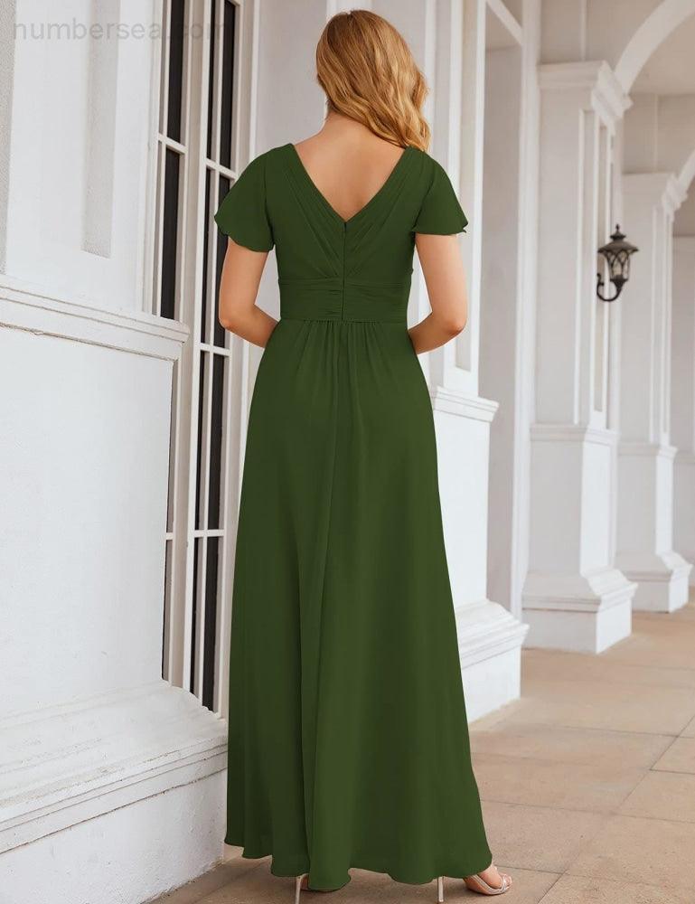 Chiffon Bridesmaid Dress Cap Sleeves Maxi Prom Gowns Party Wedding Mother of The Bride Dresses for Women SEA28047