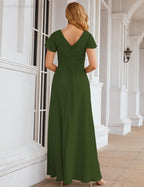 Chiffon Bridesmaid Dress Cap Sleeves Maxi Prom Gowns Party Wedding Mother of The Bride Dresses for Women SEA28047