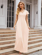 Chiffon Bridesmaid Dress Cap Sleeves Maxi Prom Gowns Party Wedding Mother of The Bride Dresses for Women SEA28047