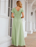 Chiffon Bridesmaid Dress Cap Sleeves Maxi Prom Gowns Party Wedding Mother of The Bride Dresses for Women SEA28047