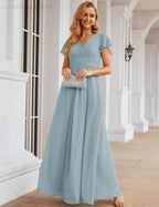 Chiffon Bridesmaid Dress Cap Sleeves Maxi Prom Gowns Party Wedding Mother of The Bride Dresses for Women SEA28047