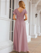 Chiffon Bridesmaid Dress Cap Sleeves Maxi Prom Gowns Party Wedding Mother of The Bride Dresses for Women SEA28047