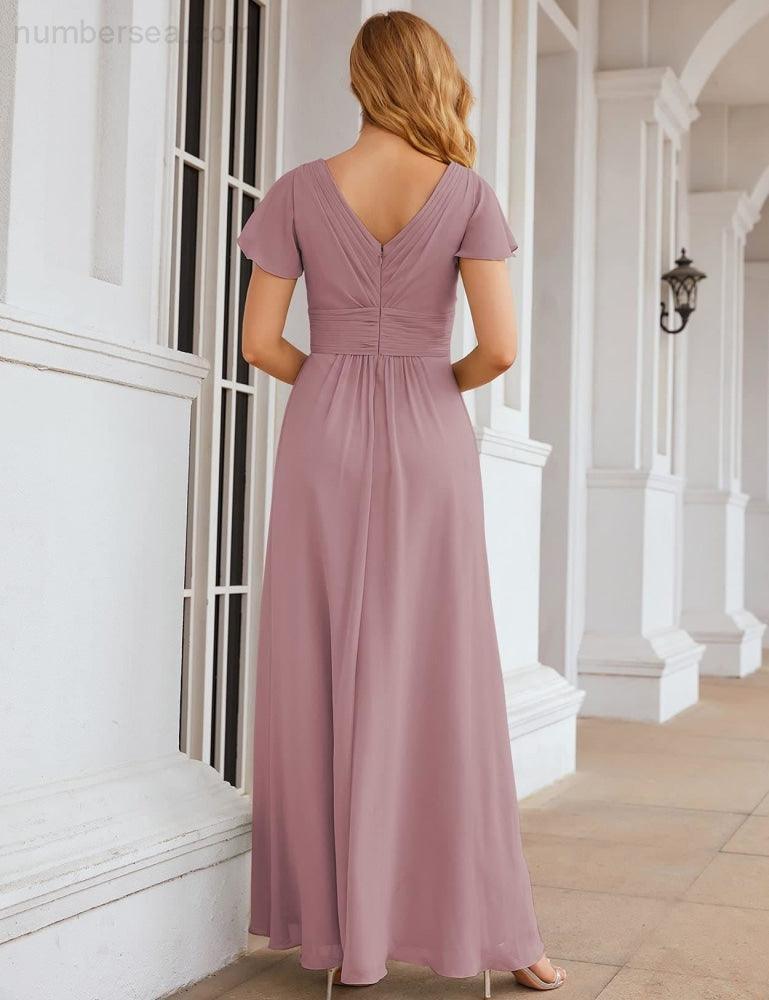 Chiffon Bridesmaid Dress Cap Sleeves Maxi Prom Gowns Party Wedding Mother of The Bride Dresses for Women SEA28047