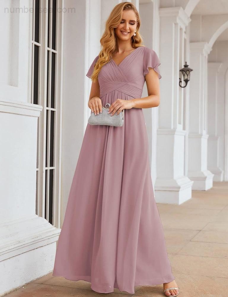 Chiffon Bridesmaid Dress Cap Sleeves Maxi Prom Gowns Party Wedding Mother of The Bride Dresses for Women SEA28047