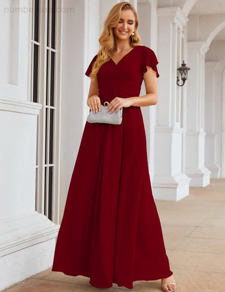Chiffon Bridesmaid Dress Cap Sleeves Maxi Prom Gowns Party Wedding Mother of The Bride Dresses for Women SEA28047