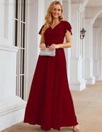Chiffon Bridesmaid Dress Cap Sleeves Maxi Prom Gowns Party Wedding Mother of The Bride Dresses for Women SEA28047
