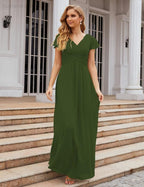 Chiffon Bridesmaid Dress Cap Sleeves Maxi Prom Gowns Party Wedding Mother of The Bride Dresses for Women SEA28047