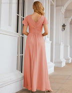 Chiffon Bridesmaid Dress Cap Sleeves Maxi Prom Gowns Party Wedding Mother of The Bride Dresses for Women SEA28047