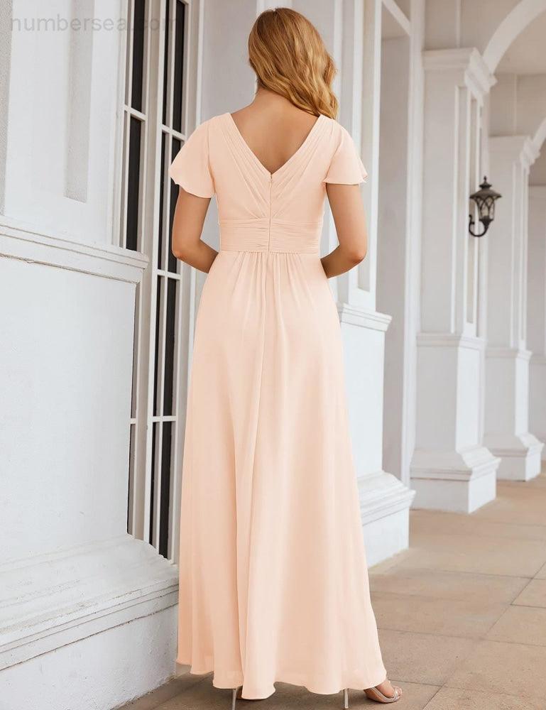Chiffon Bridesmaid Dress Cap Sleeves Maxi Prom Gowns Party Wedding Mother of The Bride Dresses for Women SEA28047