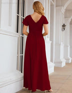 Chiffon Bridesmaid Dress Cap Sleeves Maxi Prom Gowns Party Wedding Mother of The Bride Dresses for Women SEA28047