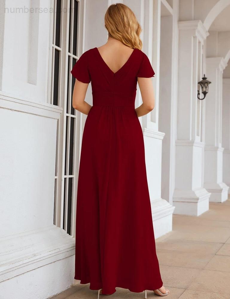 Chiffon Bridesmaid Dress Cap Sleeves Maxi Prom Gowns Party Wedding Mother of The Bride Dresses for Women SEA28047