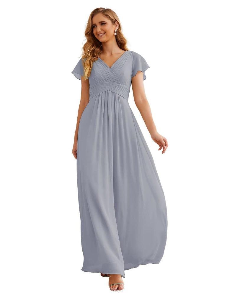 Chiffon Bridesmaid Dress Cap Sleeves Maxi Prom Gowns Party Wedding Mother of The Bride Dresses for Women SEA28047