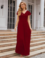 Chiffon Bridesmaid Dress Cap Sleeves Maxi Prom Gowns Party Wedding Mother of The Bride Dresses for Women SEA28047