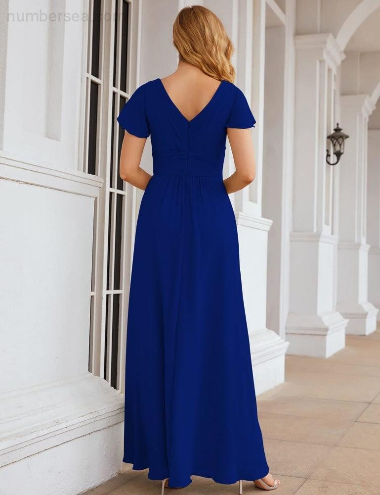 Chiffon Bridesmaid Dress Cap Sleeves Maxi Prom Gowns Party Wedding Mother of The Bride Dresses for Women SEA28047