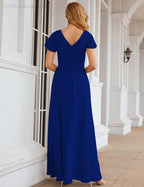 Chiffon Bridesmaid Dress Cap Sleeves Maxi Prom Gowns Party Wedding Mother of The Bride Dresses for Women SEA28047