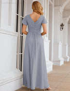 Chiffon Bridesmaid Dress Cap Sleeves Maxi Prom Gowns Party Wedding Mother of The Bride Dresses for Women SEA28047