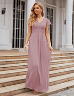 Chiffon Bridesmaid Dress Cap Sleeves Maxi Prom Gowns Party Wedding Mother of The Bride Dresses for Women SEA28047