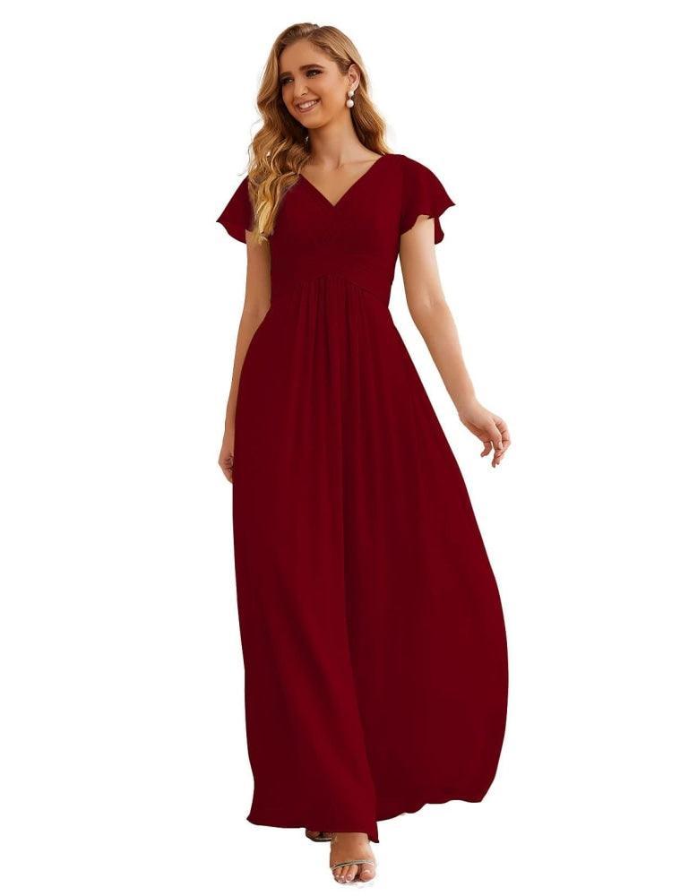 Chiffon Bridesmaid Dress Cap Sleeves Maxi Prom Gowns Party Wedding Mother of The Bride Dresses for Women SEA28047