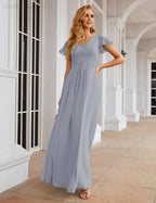 Chiffon Bridesmaid Dress Cap Sleeves Maxi Prom Gowns Party Wedding Mother of The Bride Dresses for Women SEA28047