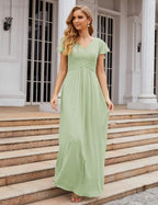 Chiffon Bridesmaid Dress Cap Sleeves Maxi Prom Gowns Party Wedding Mother of The Bride Dresses for Women SEA28047