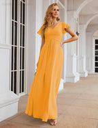 Chiffon Bridesmaid Dress Cap Sleeves Maxi Prom Gowns Party Wedding Mother of The Bride Dresses for Women SEA28047