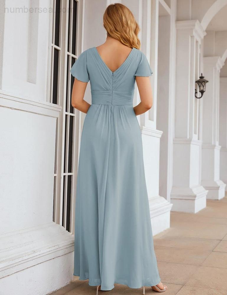 Chiffon Bridesmaid Dress Cap Sleeves Maxi Prom Gowns Party Wedding Mother of The Bride Dresses for Women SEA28047