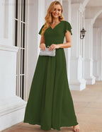 Chiffon Bridesmaid Dress Cap Sleeves Maxi Prom Gowns Party Wedding Mother of The Bride Dresses for Women SEA28047